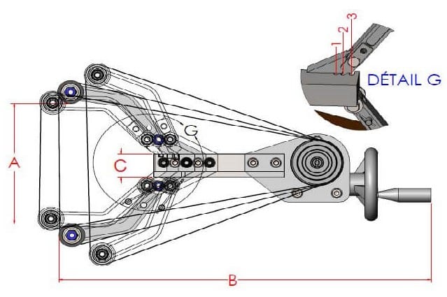 Schéma technique avec dimensions A, B, C et G du dispositif MST-SBH