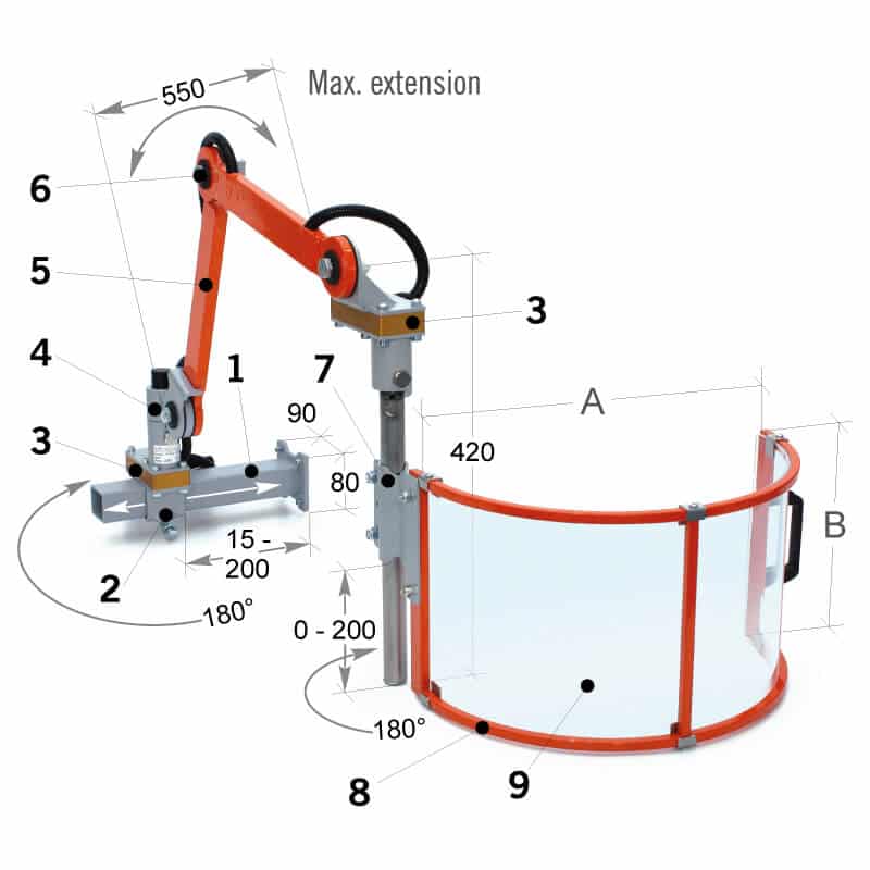 Données techniques du MST-FR01 - Protecteur pour fraiseuse verticale
