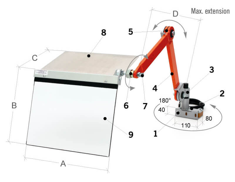 Mesures techniques du protecteur interverrouillé MST-TO10 pour chariot mobile de tour