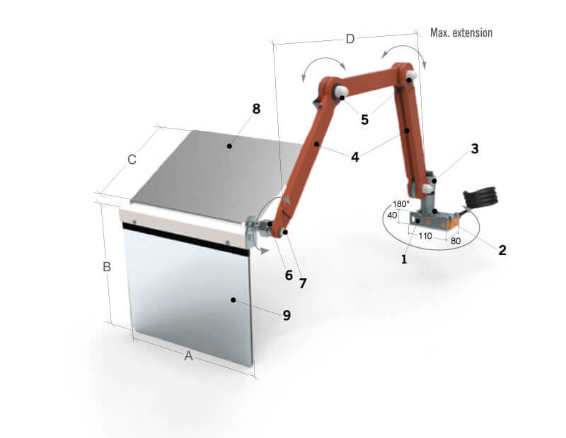 Détails et mesures du protecteur interverrouillé pour chariot mobile de tour MST-TO11.